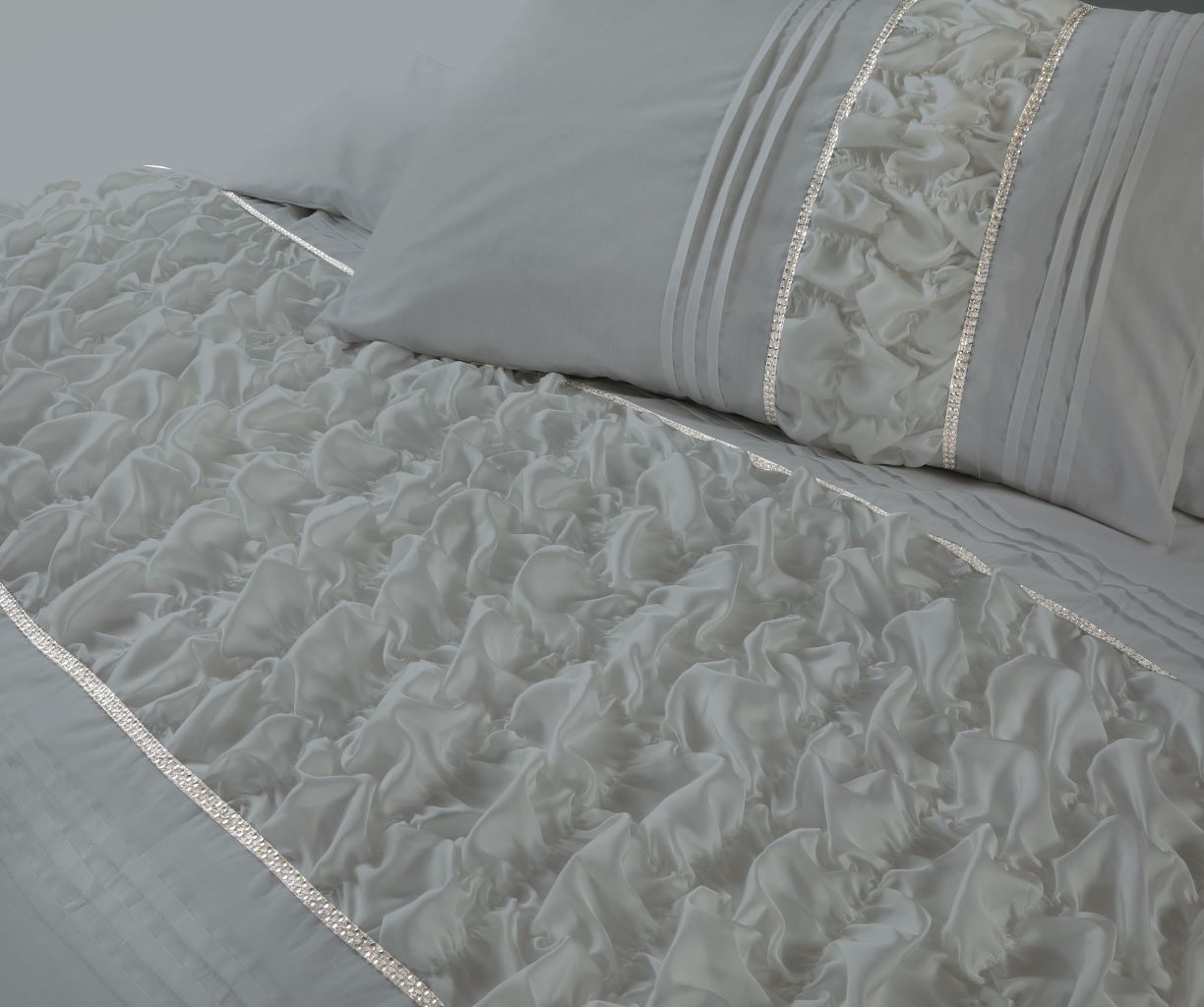 Aurora Ruffled Diamond Lace Sequin Duvet Cover Set | 3 Colours