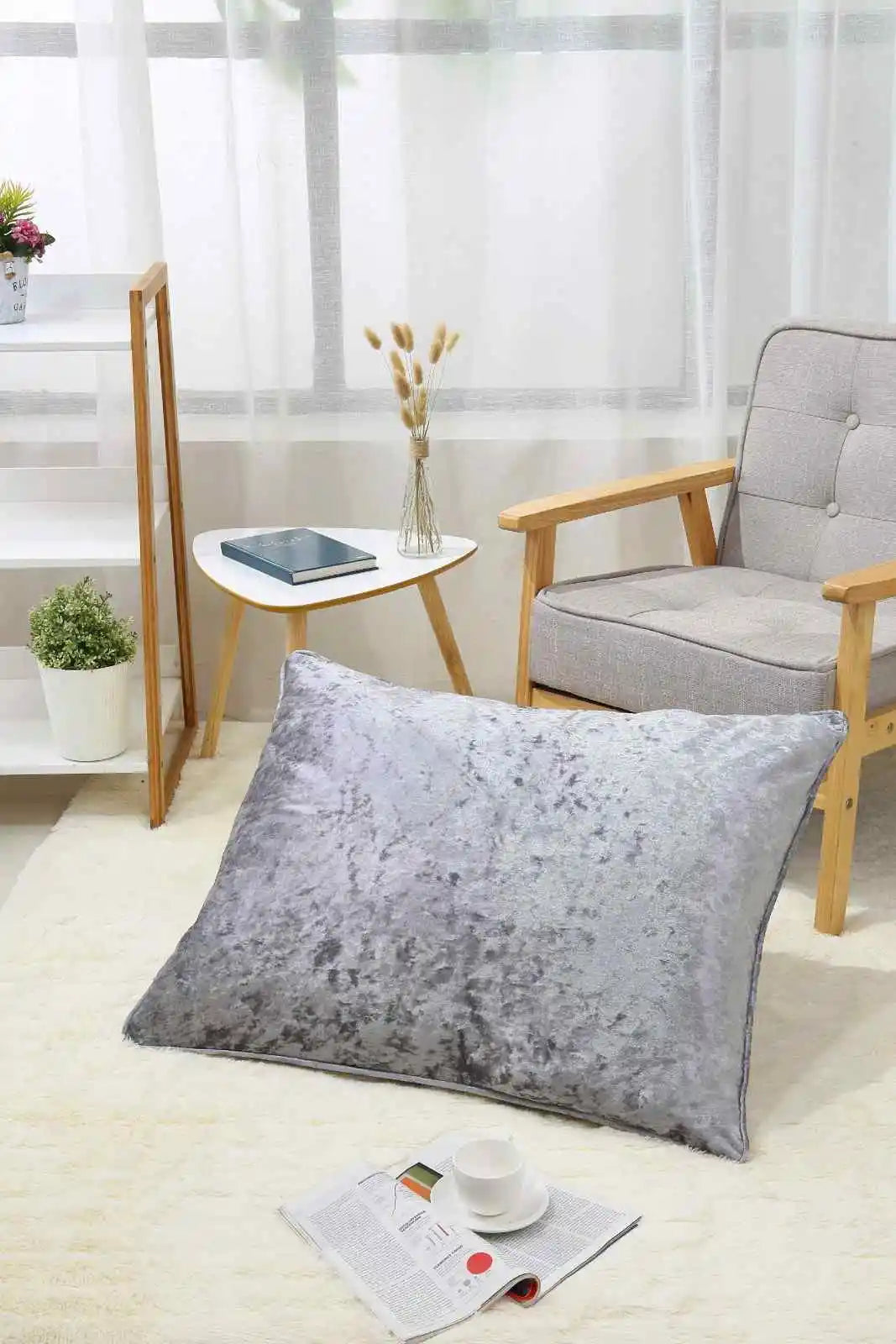 silver Crushed velvet cushion covers