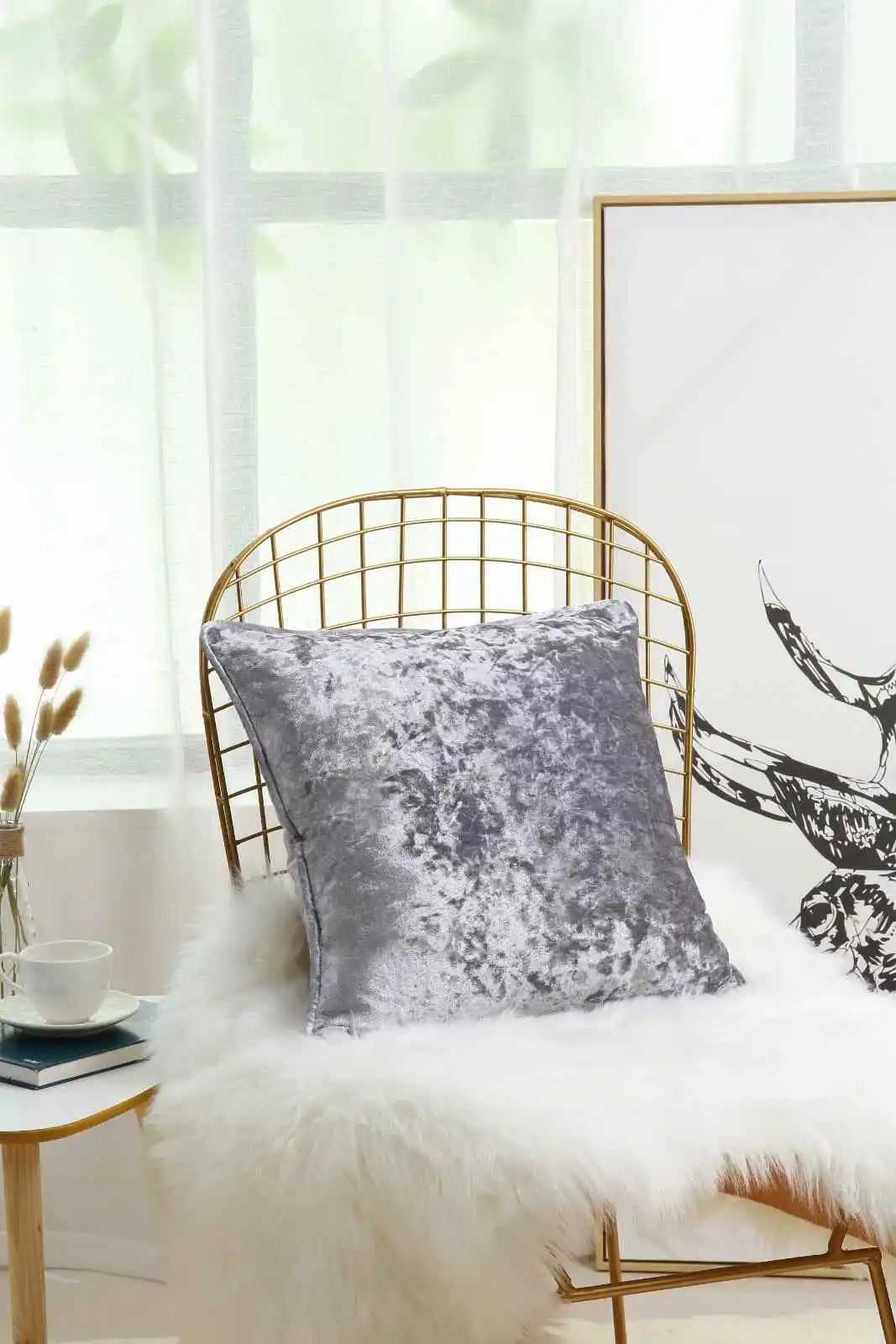 silver Crushed velvet cushion covers