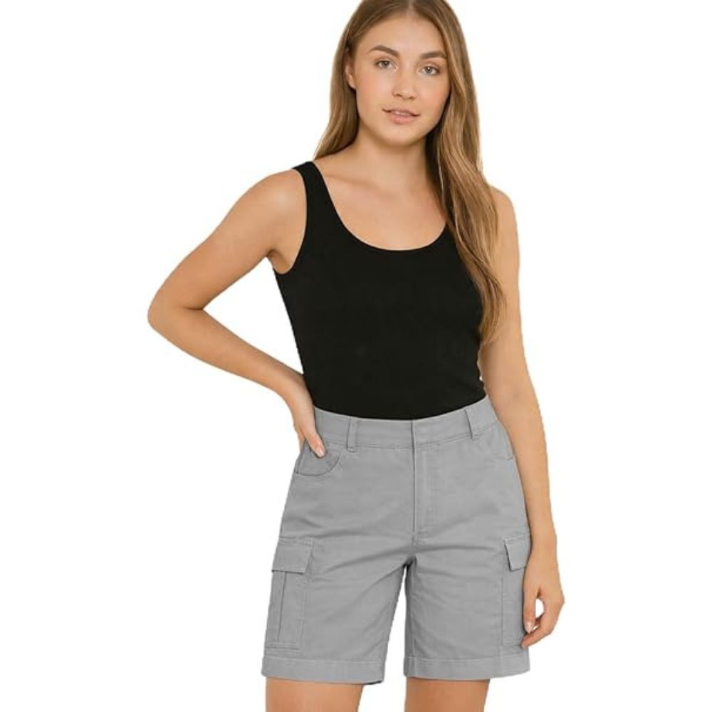 Ladies Cargo Shorts Pull On Turned Hem