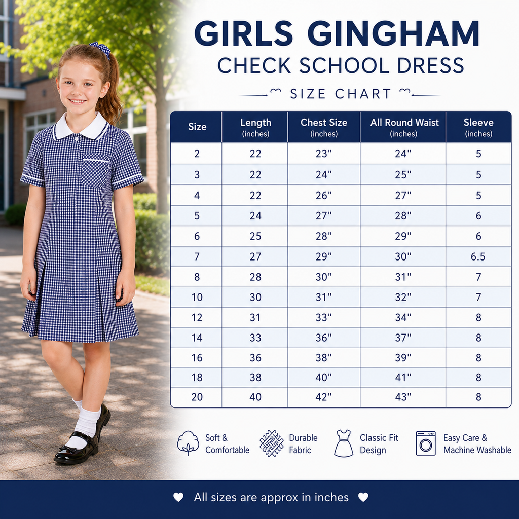 Girls Gingham Check Pleated Dress | 7 Colours