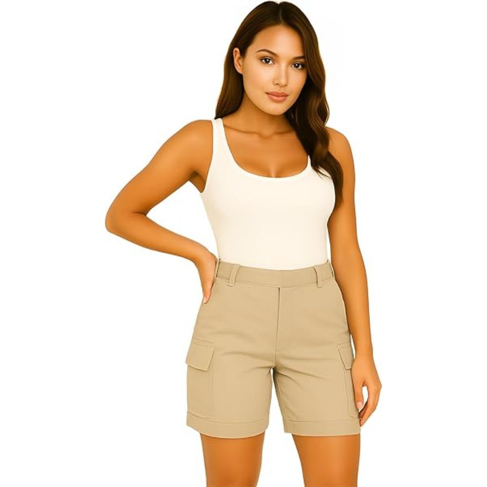 Ladies Cargo Shorts Pull On Turned Hem