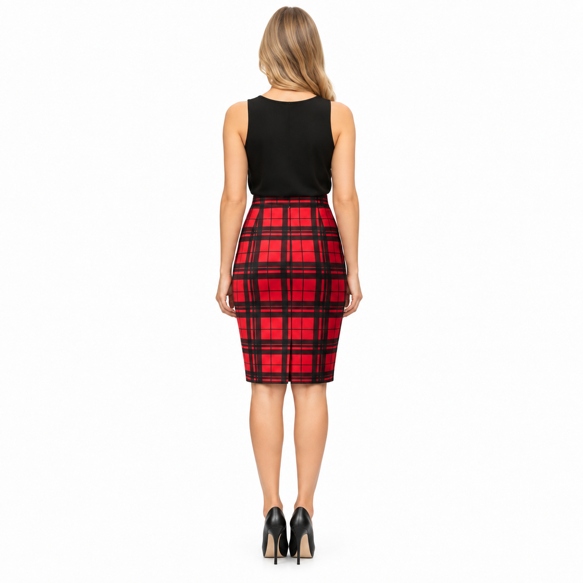 Tartan Check Pull-On Knee Length Pencil Skirt | 8 Colours