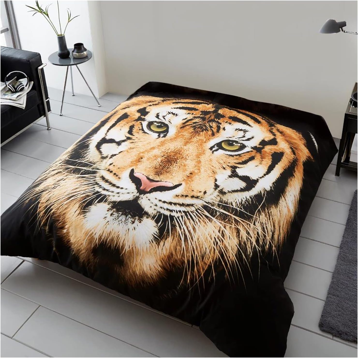 3D Tiger Face Brown Printed Animal Throws