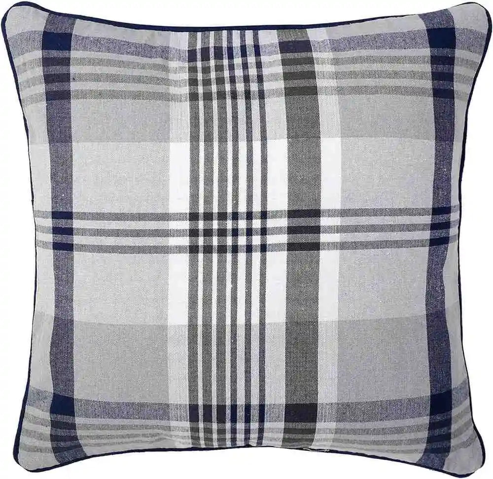 blue tartan check cushion cover