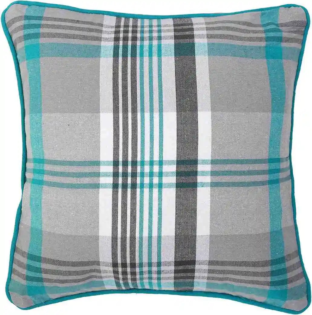 teal tartan check cushion cover