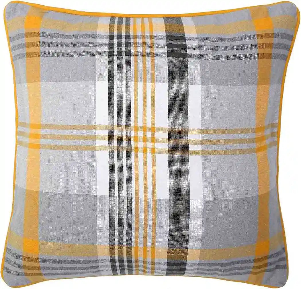 yellow tartan check cushion cover