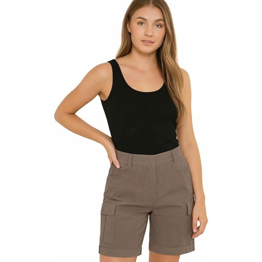 Ladies Cargo Shorts Pull On Turned Hem