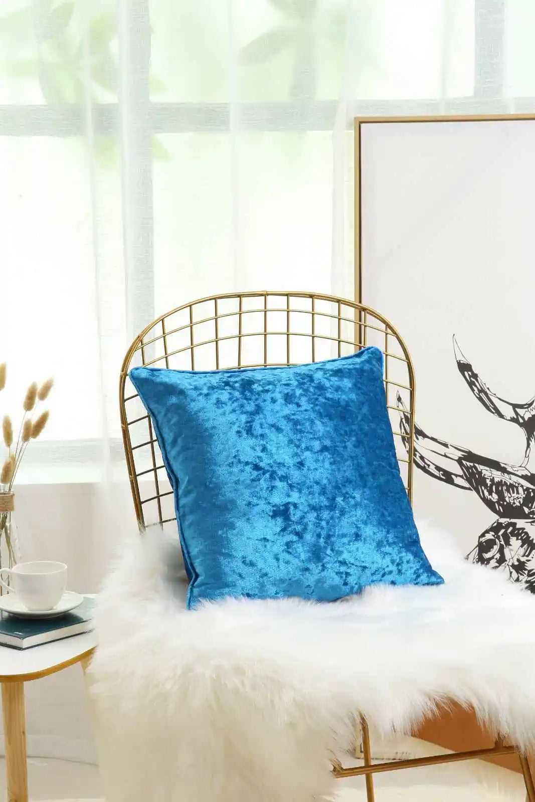 teal Crushed velvet cushion covers