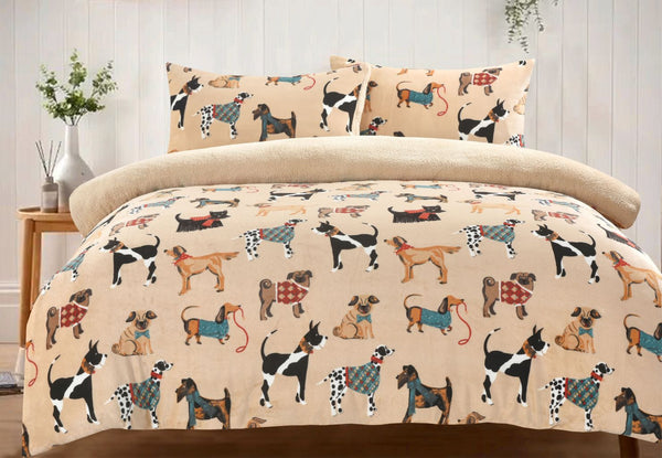 Dogs Teddy Fleece Duvet Cover Set
