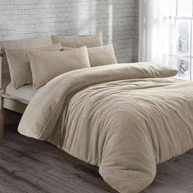 teddy fleece duvet cover set beige