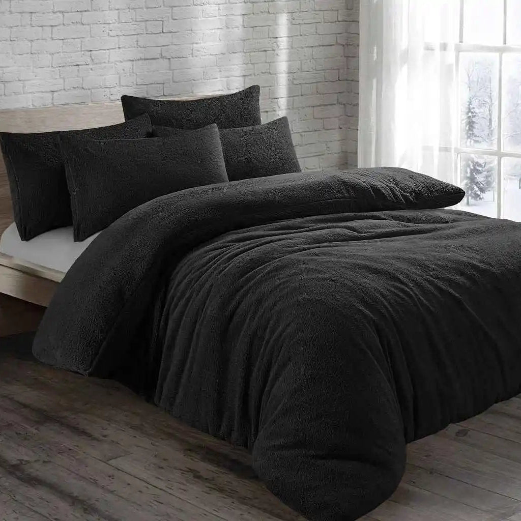 teddy fleece duvet cover set  black