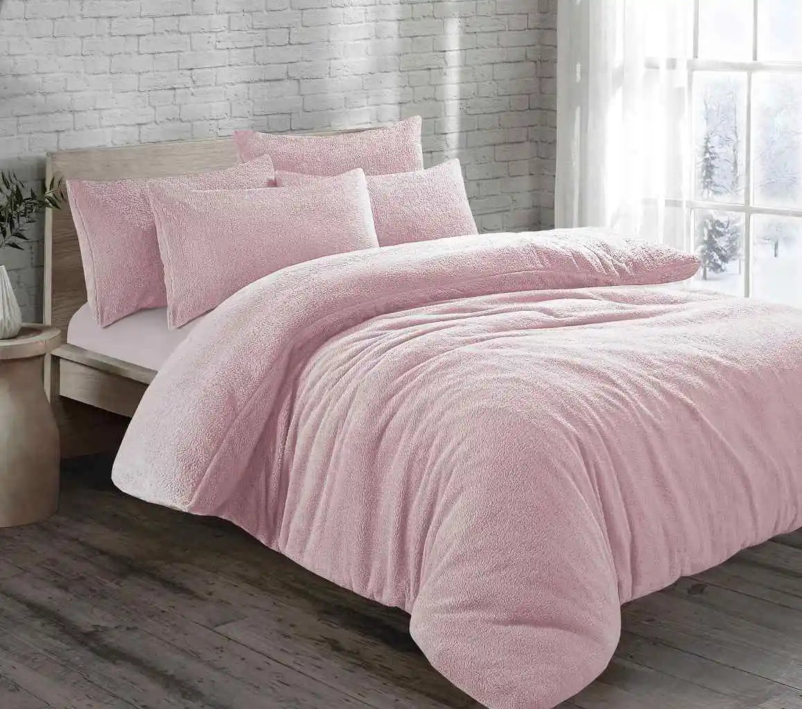 teddy fleece duvet cover set pink