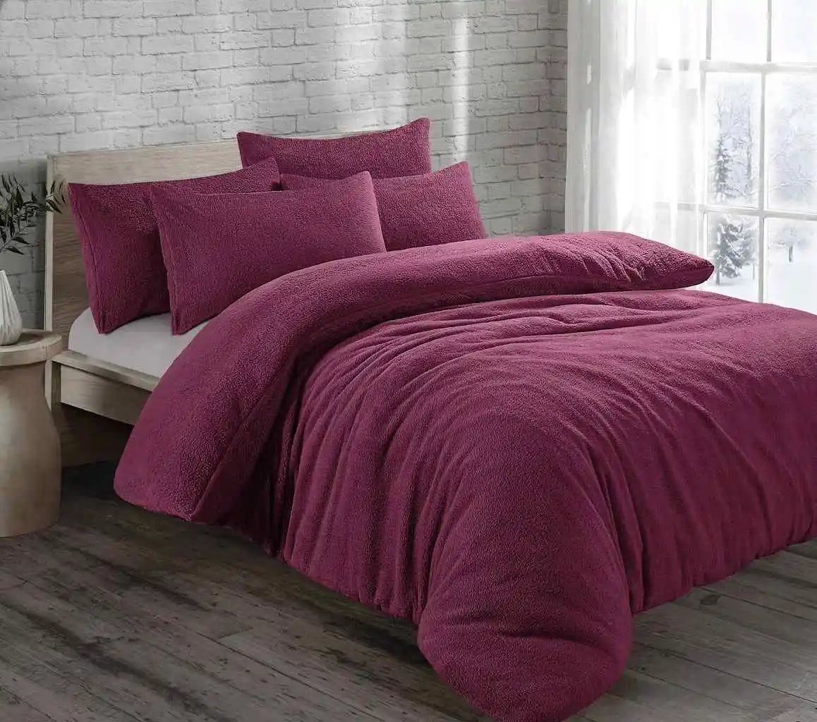 teddy fleece duvet cover set plum
