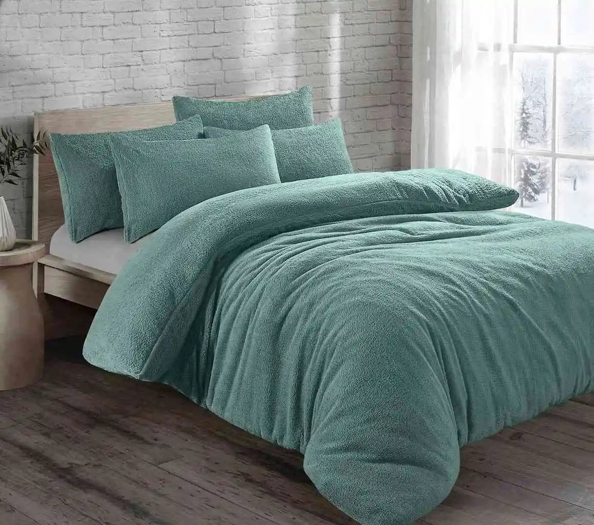teddy fleece duvet cover set teal