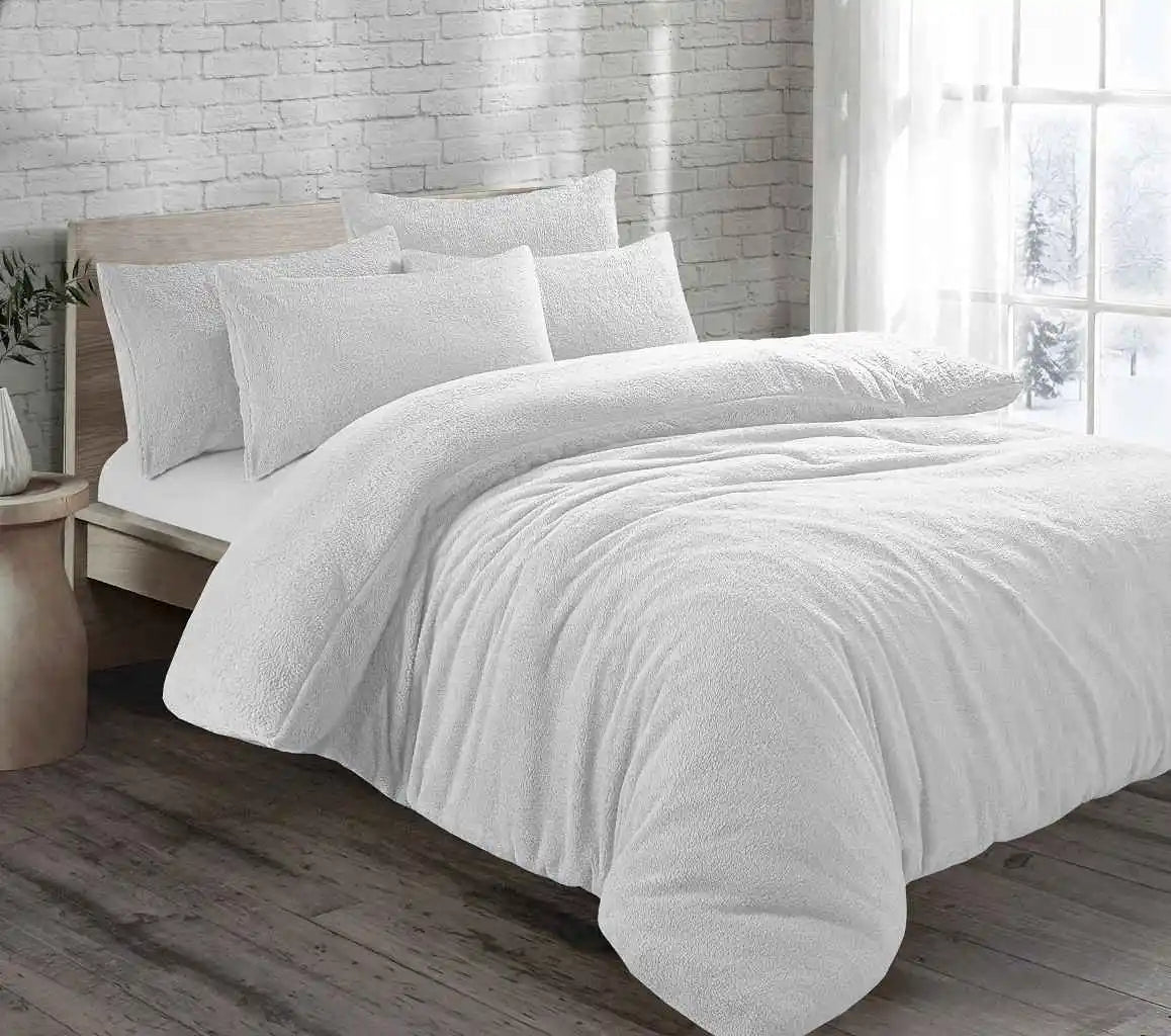 teddy fleece duvet cover set white