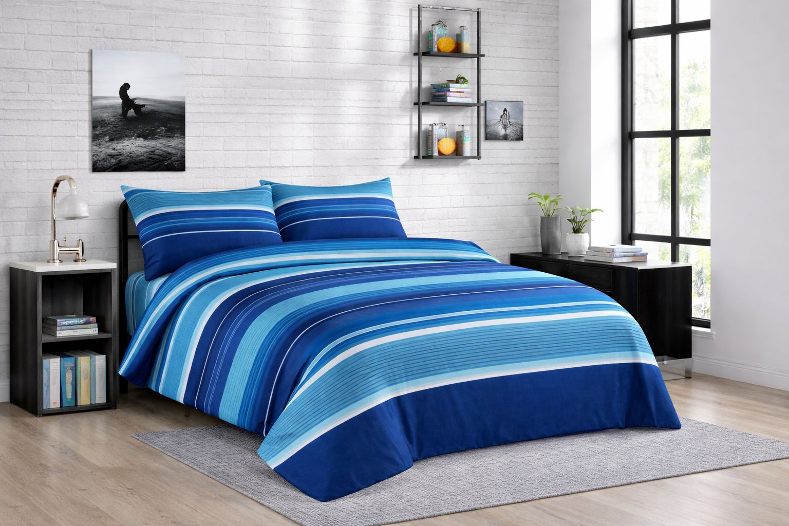 Vega Blue Printed Complete Set | Duvet Cover + Fitted Sheet + Pillowcases