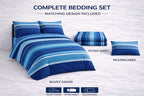 Vega Blue Printed Complete Set | Duvet Cover + Fitted Sheet + Pillowcases