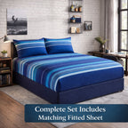 Vega Blue Printed Complete Set | Duvet Cover + Fitted Sheet + Pillowcases