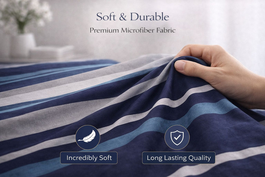 Vega Navy Printed Complete Set | Duvet Cover + Fitted Sheet + Pillowcases