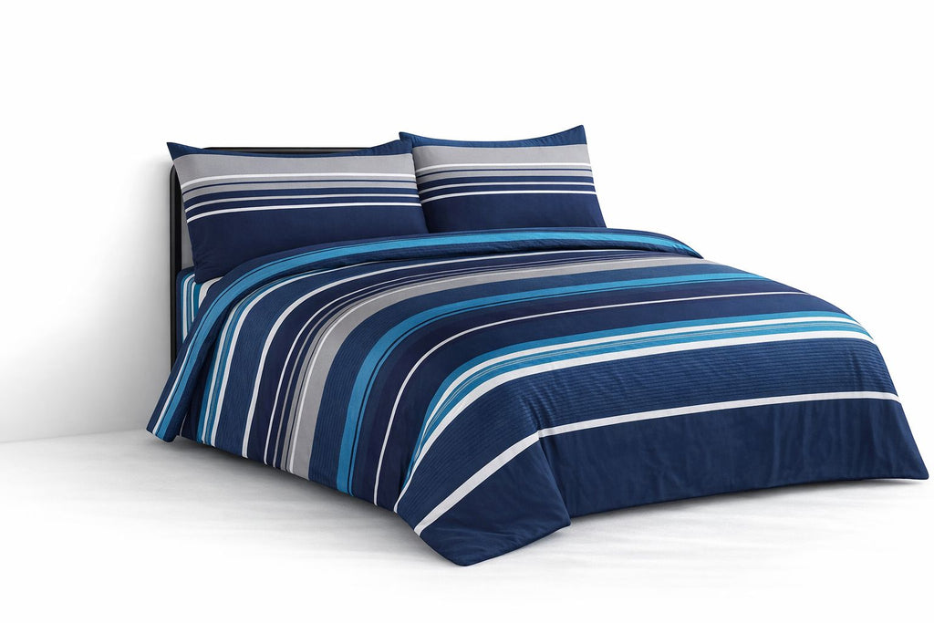 Vega Navy Printed Complete Set | Duvet Cover + Fitted Sheet + Pillowcases