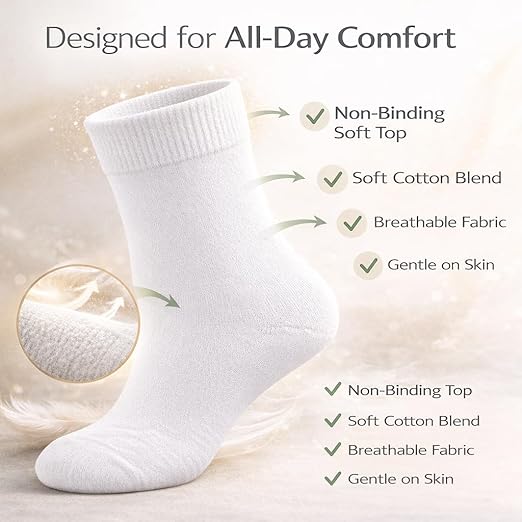 White Women’s Diabetic Socks | Size 4 - 7