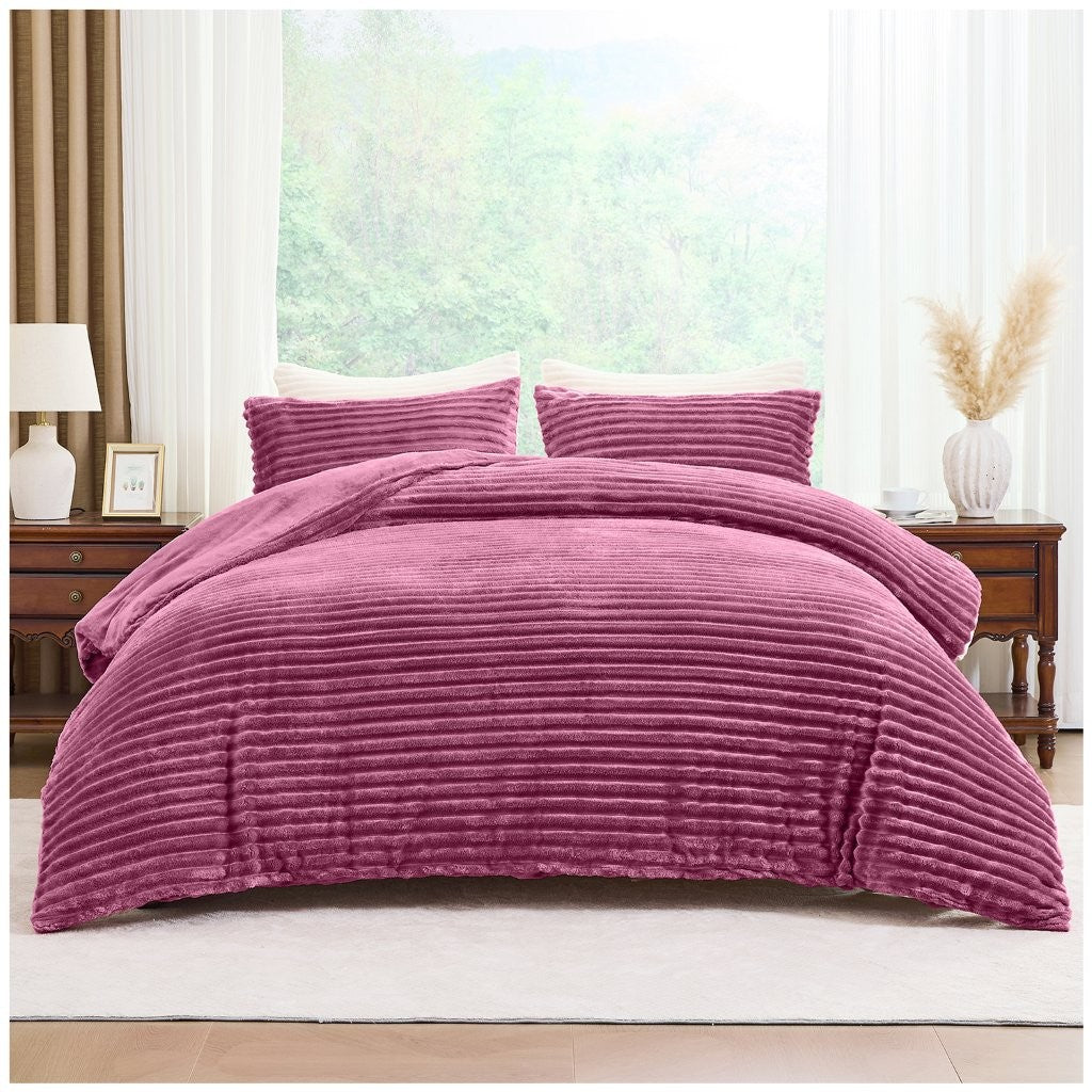 Osum Ribbed Teddy Fleece Duvet Cover Set | 15 Colours