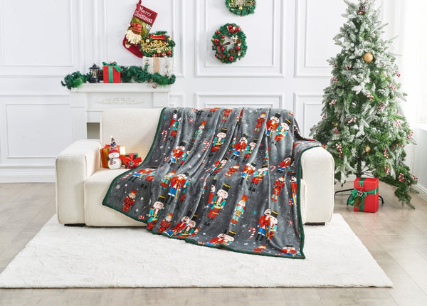 Xmas Nut Cracker Flannel Sherpa Throw