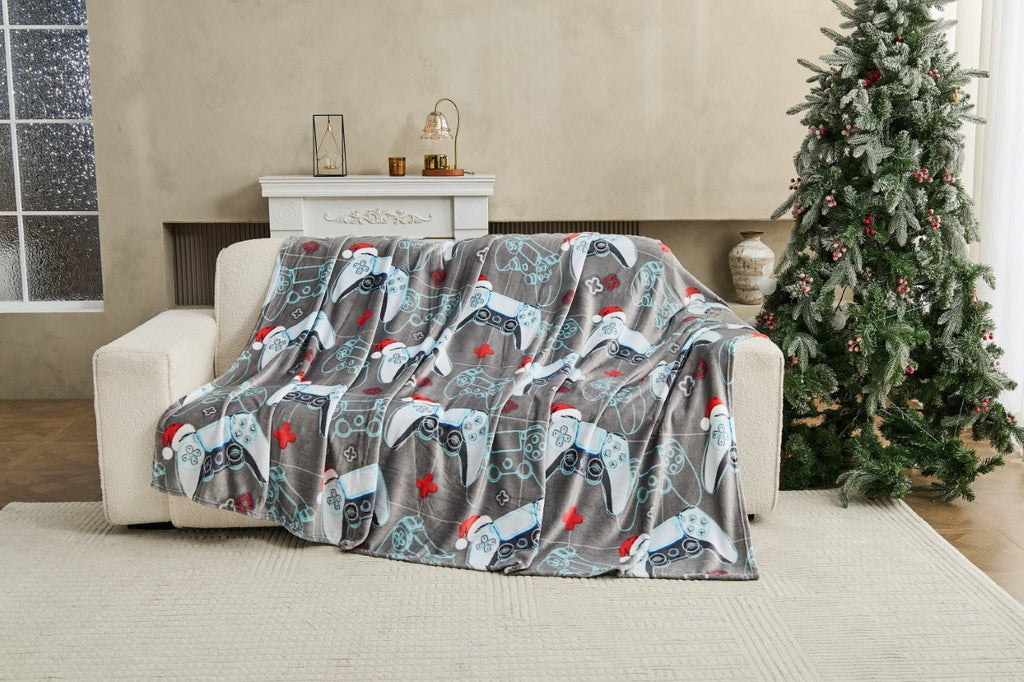 Xmas Pro Gamer Flannel Sherpa Throw