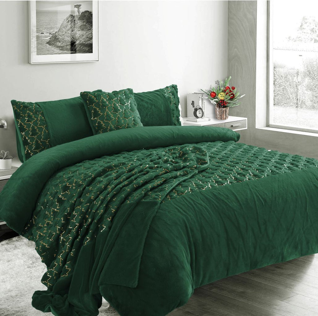 Christmas Tree Teddy Fleece Duvet Cover Set | 3 Colours