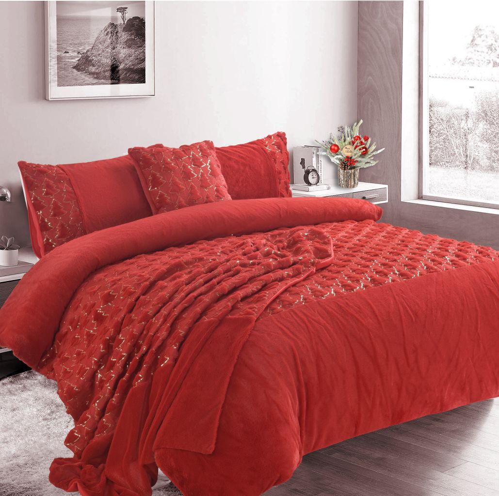 Christmas Tree Teddy Fleece Duvet Cover Set | 3 Colours
