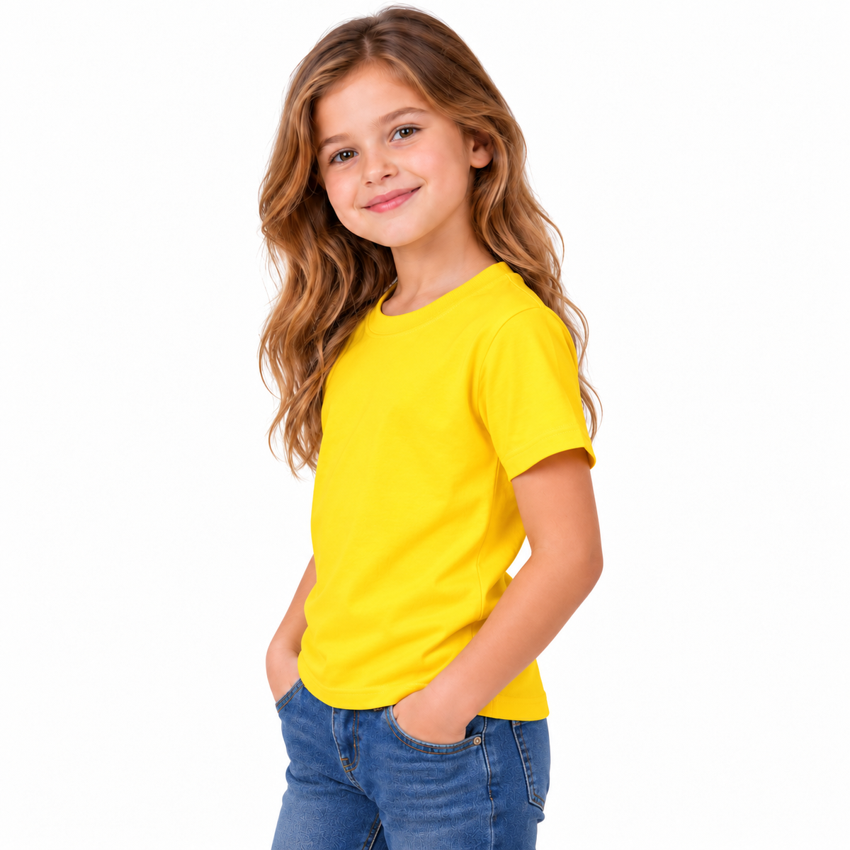 Girls' Plain T-Shirt Yellow