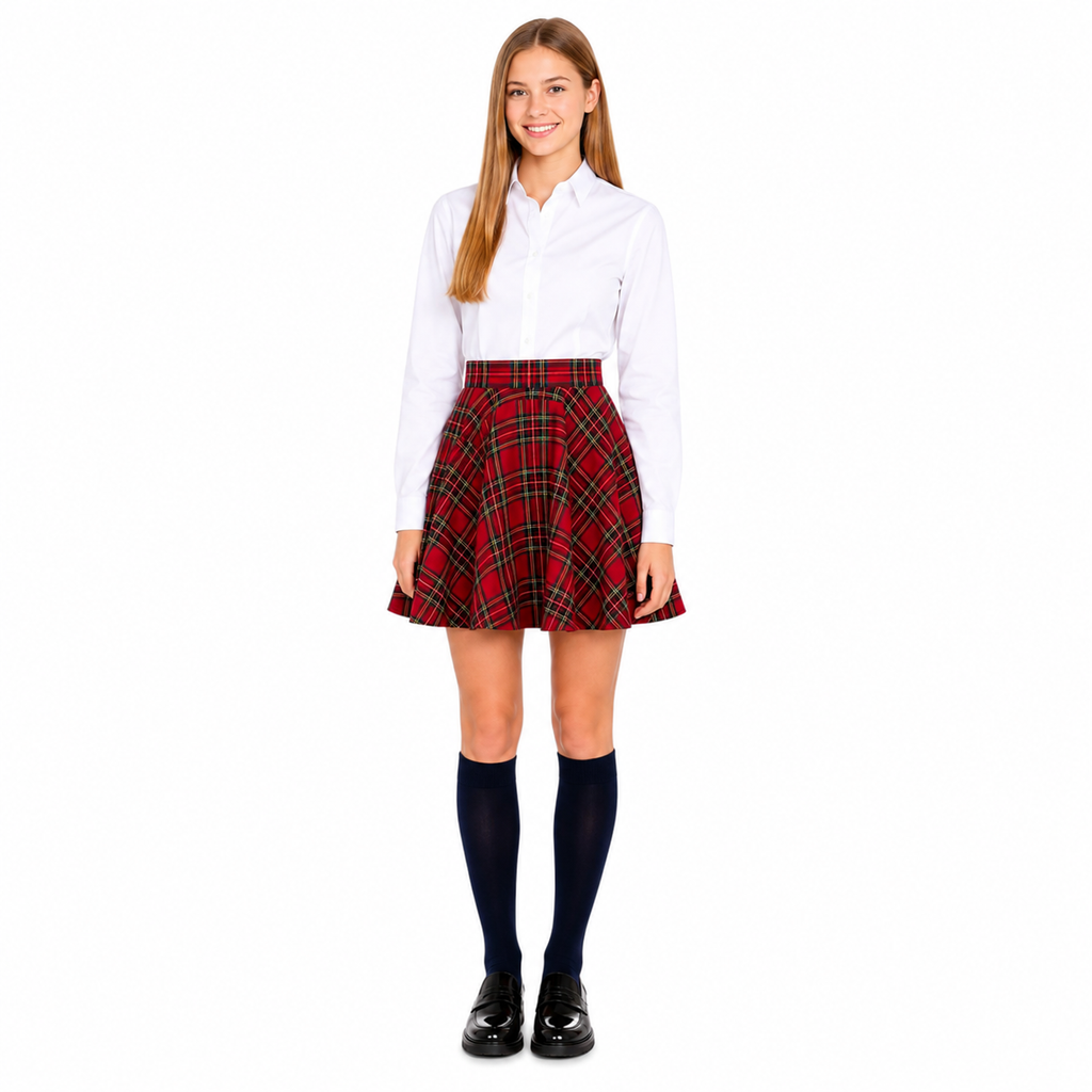 Pack of 2 Girls Tartan Check Pull-On Skater Skirts | Red & Blue