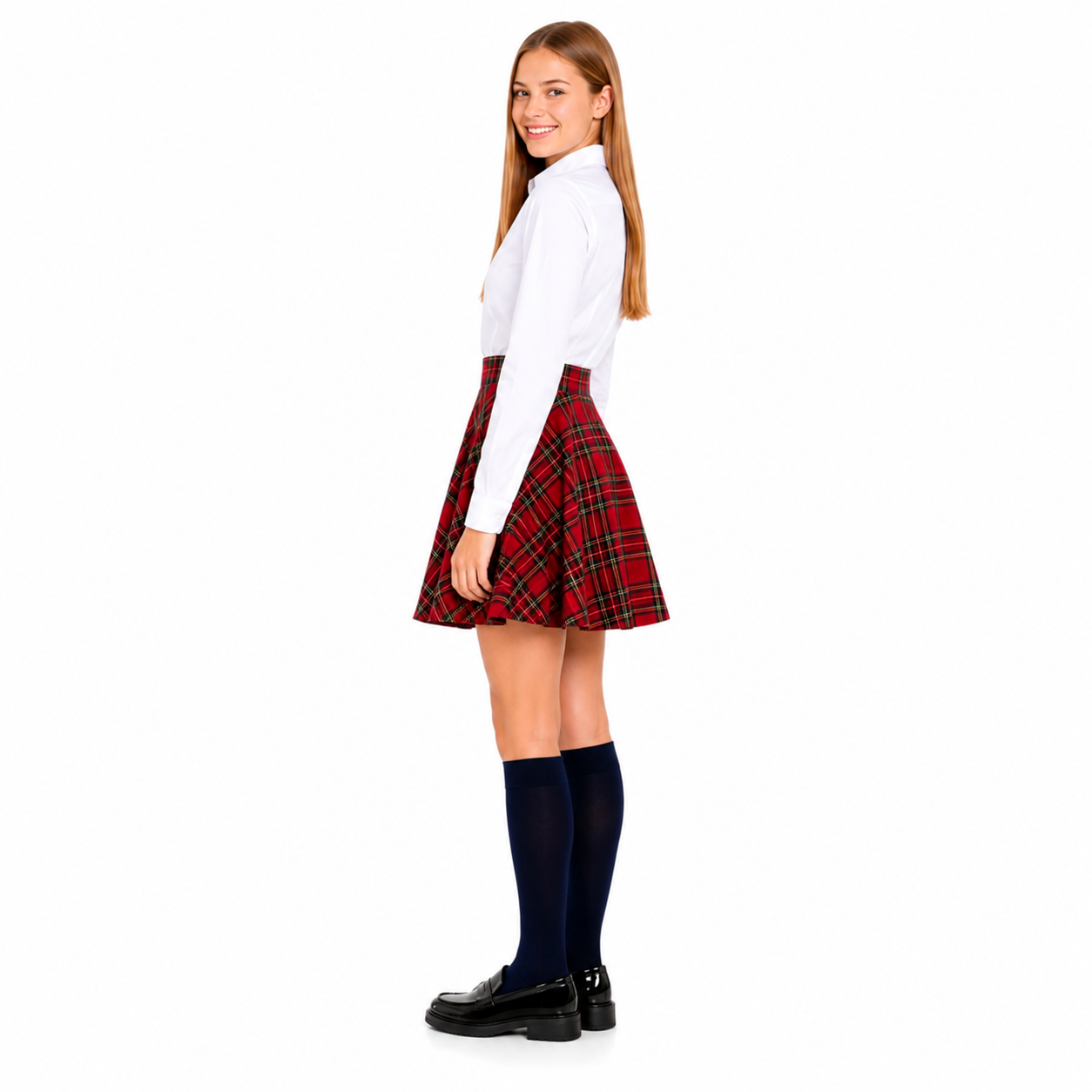 Pack of 2 Girls Tartan Check Pull-On Skater Skirts | Red & Blue