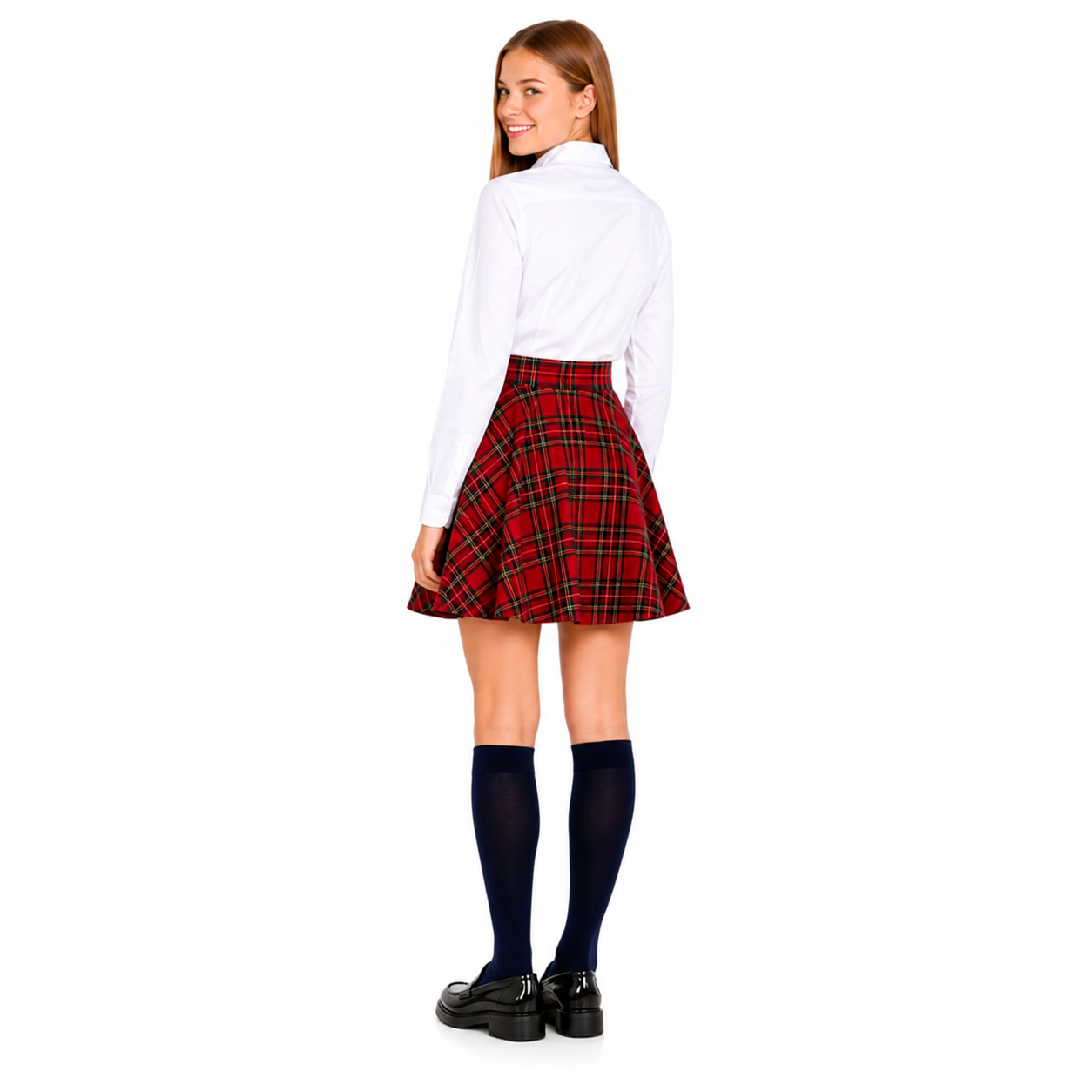 Girls Tartan Check Pull-On Skater Skirts | Red & Blue