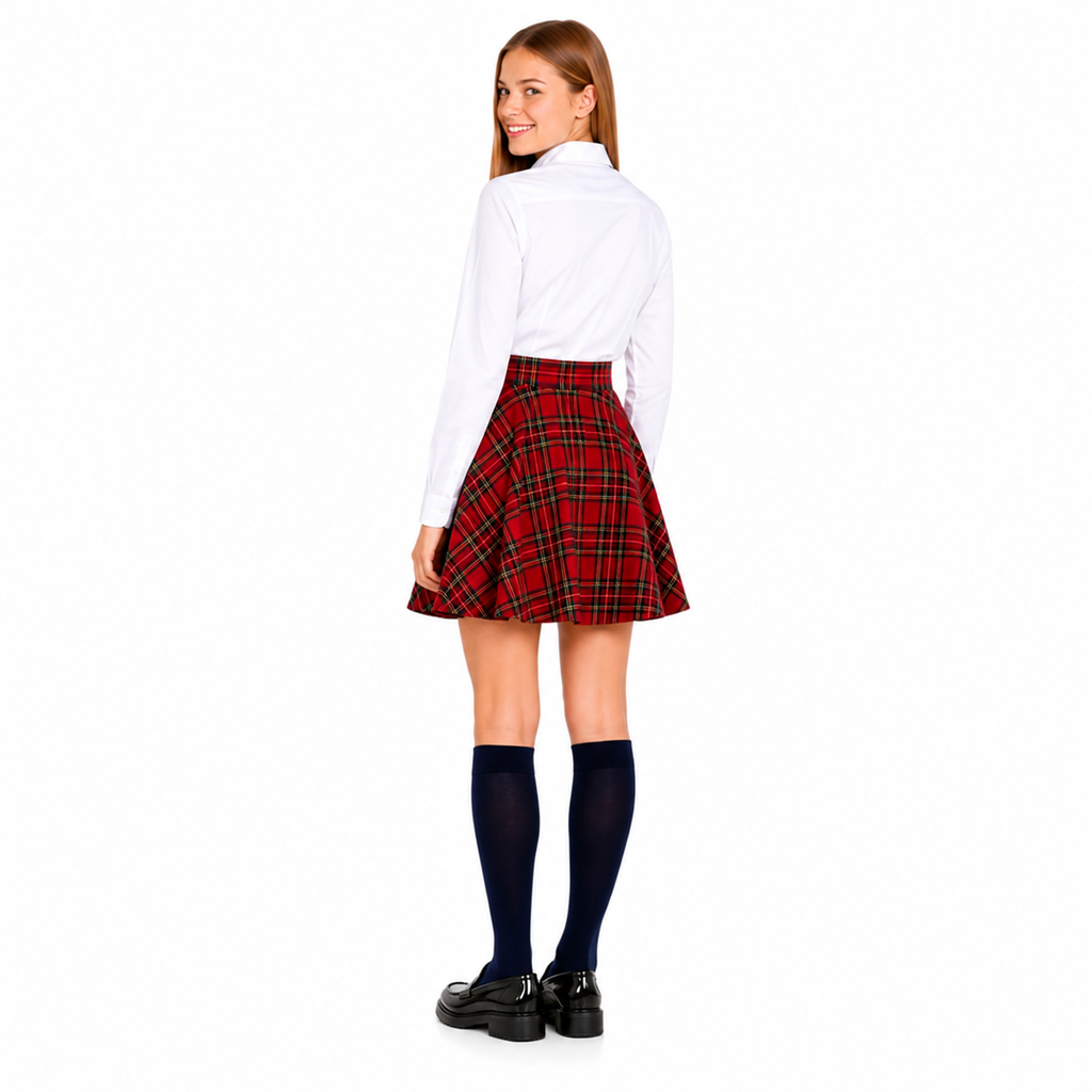 Pack of 2 Girls Tartan Check Pull-On Skater Skirts | Red & Blue