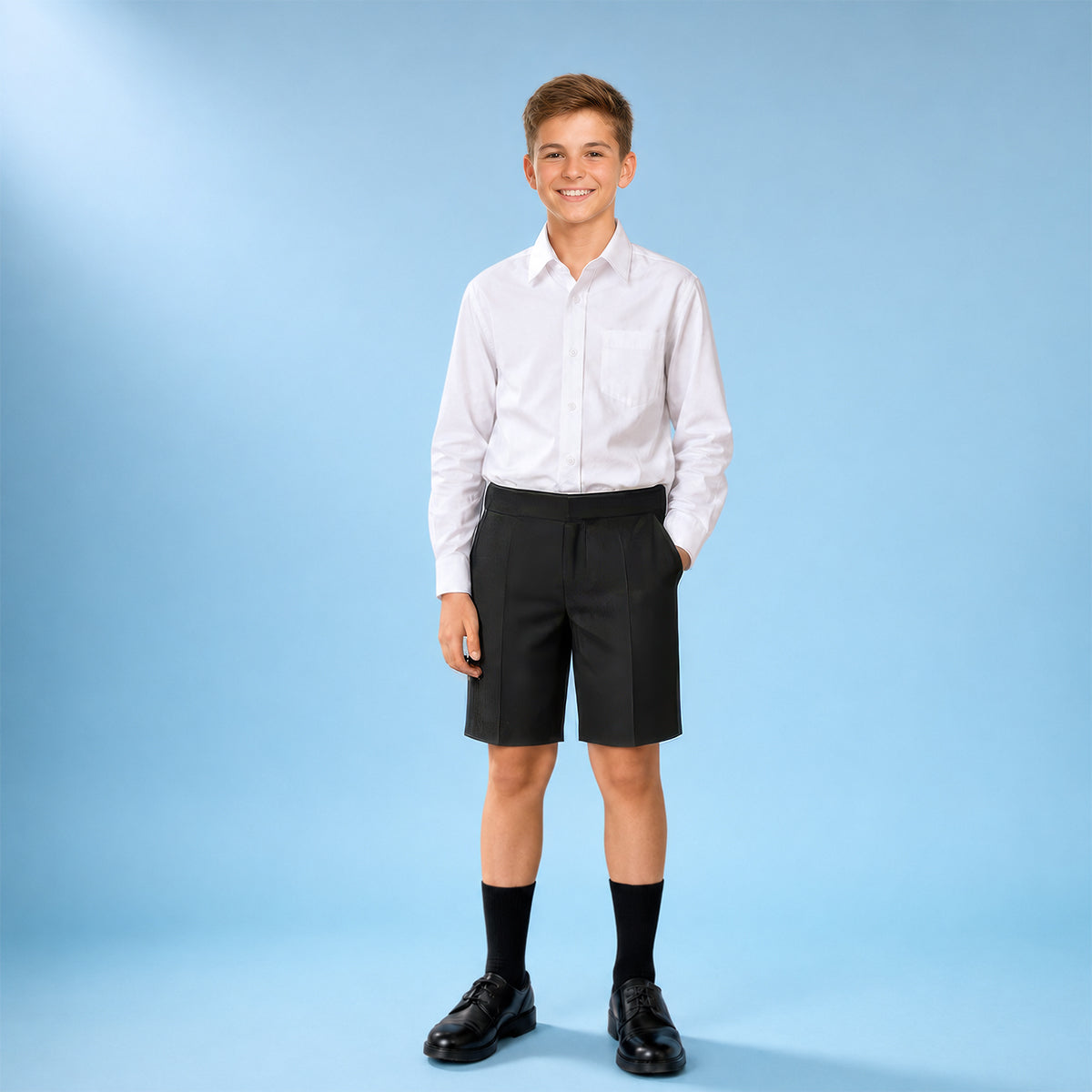 Pack of 2 Black Half Elastic Zip & Clip Boys School Shorts