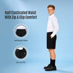 Black Half Elastic Zip & Clip Boys School Shorts