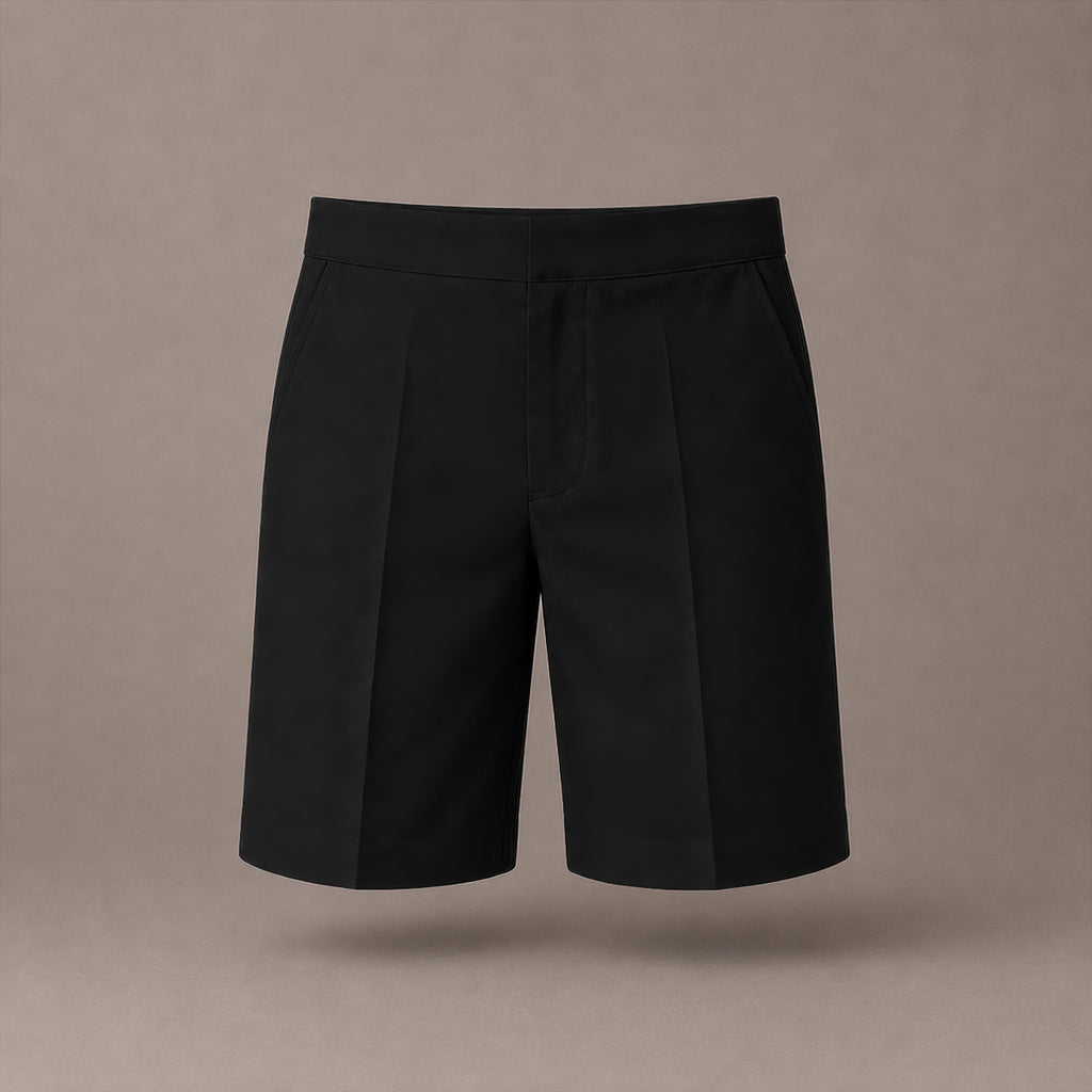 Black Half Elastic Zip & Clip Boys School Shorts