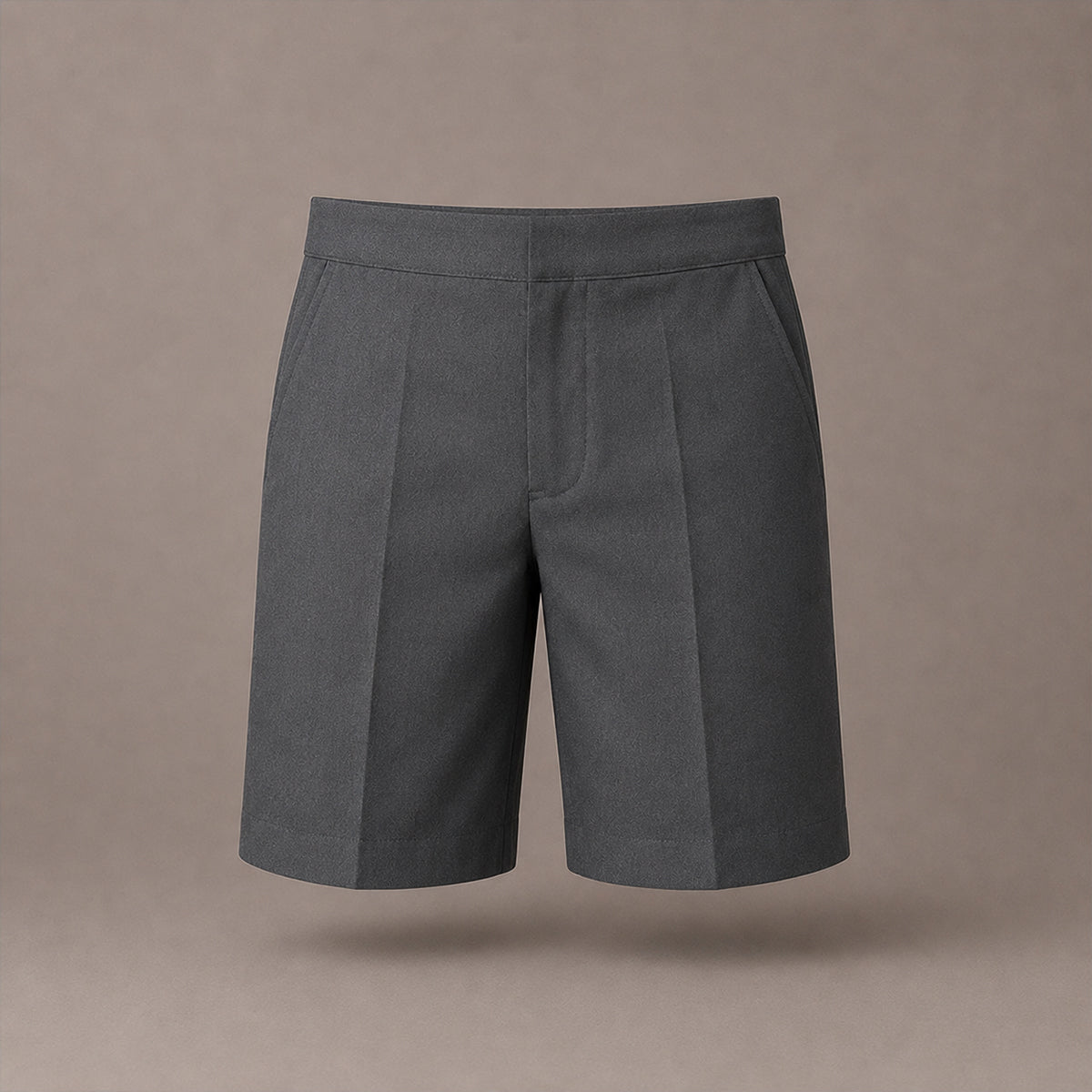 Grey Half Elastic Zip & Clip Boys School Shorts