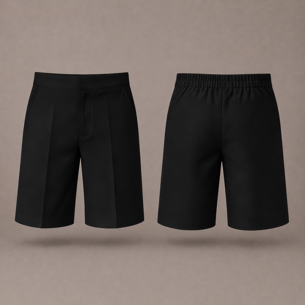 Pack of 2 Black Half Elastic Zip & Clip Boys School Shorts