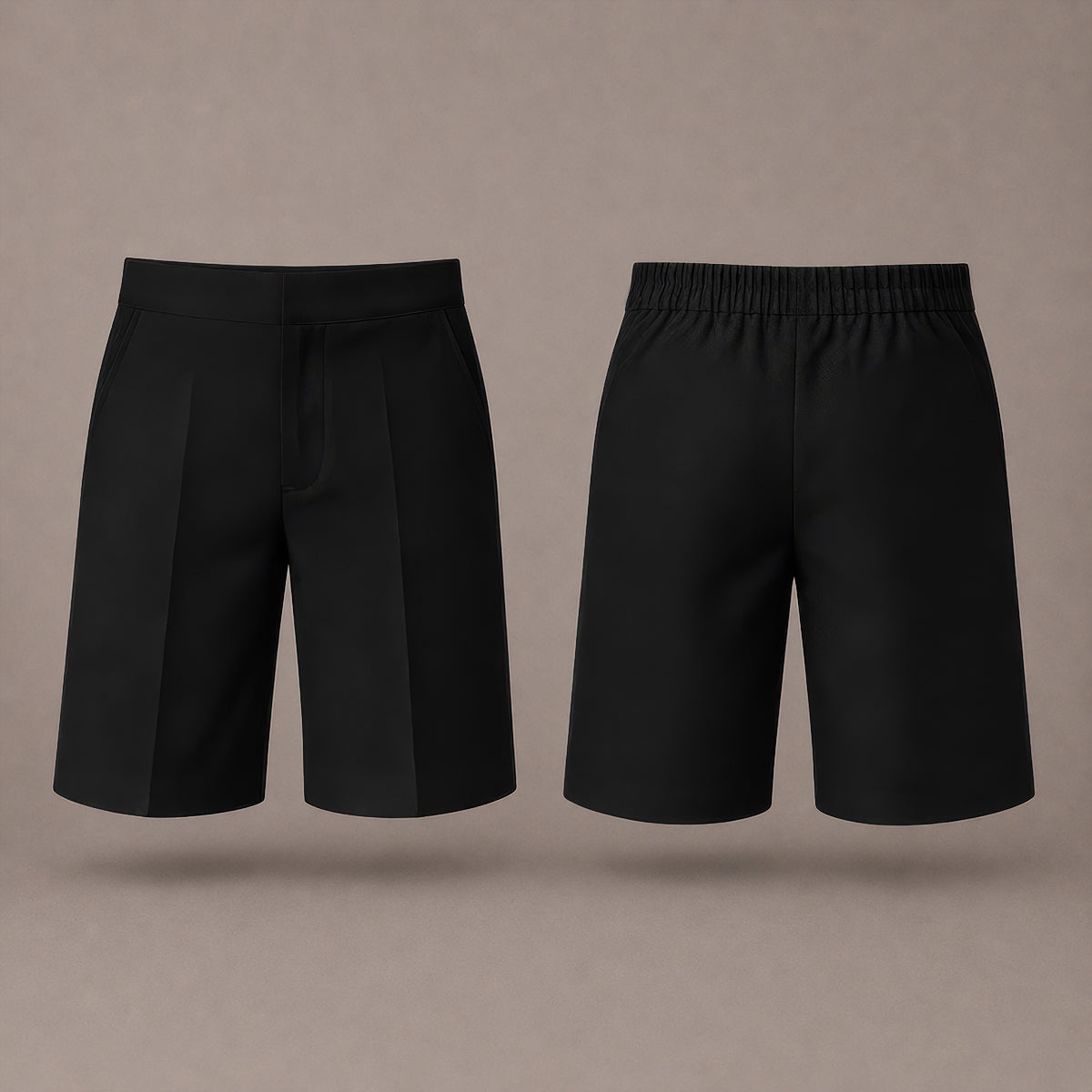 Pack of 2 Black Half Elastic Zip & Clip Boys School Shorts