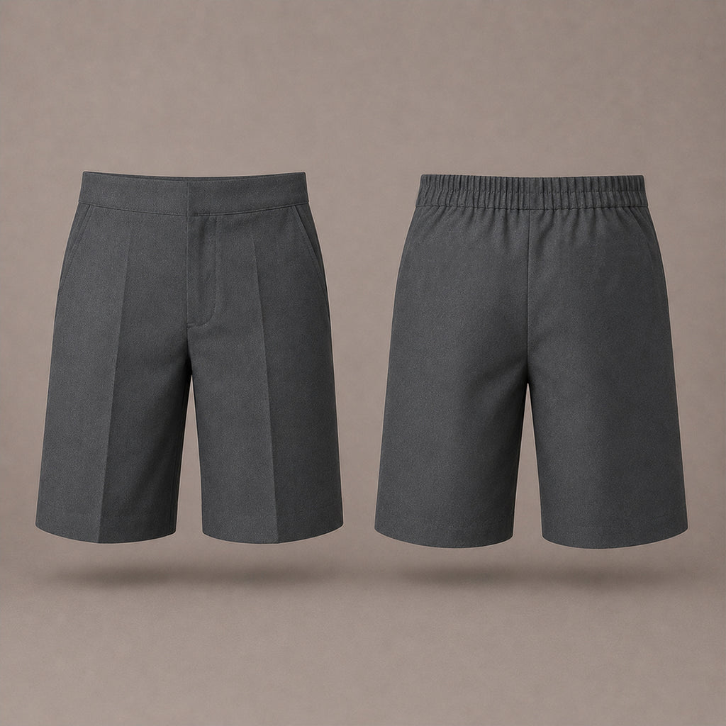 Pack of 2 Grey Half Elastic Zip & Clip Boys School Shorts