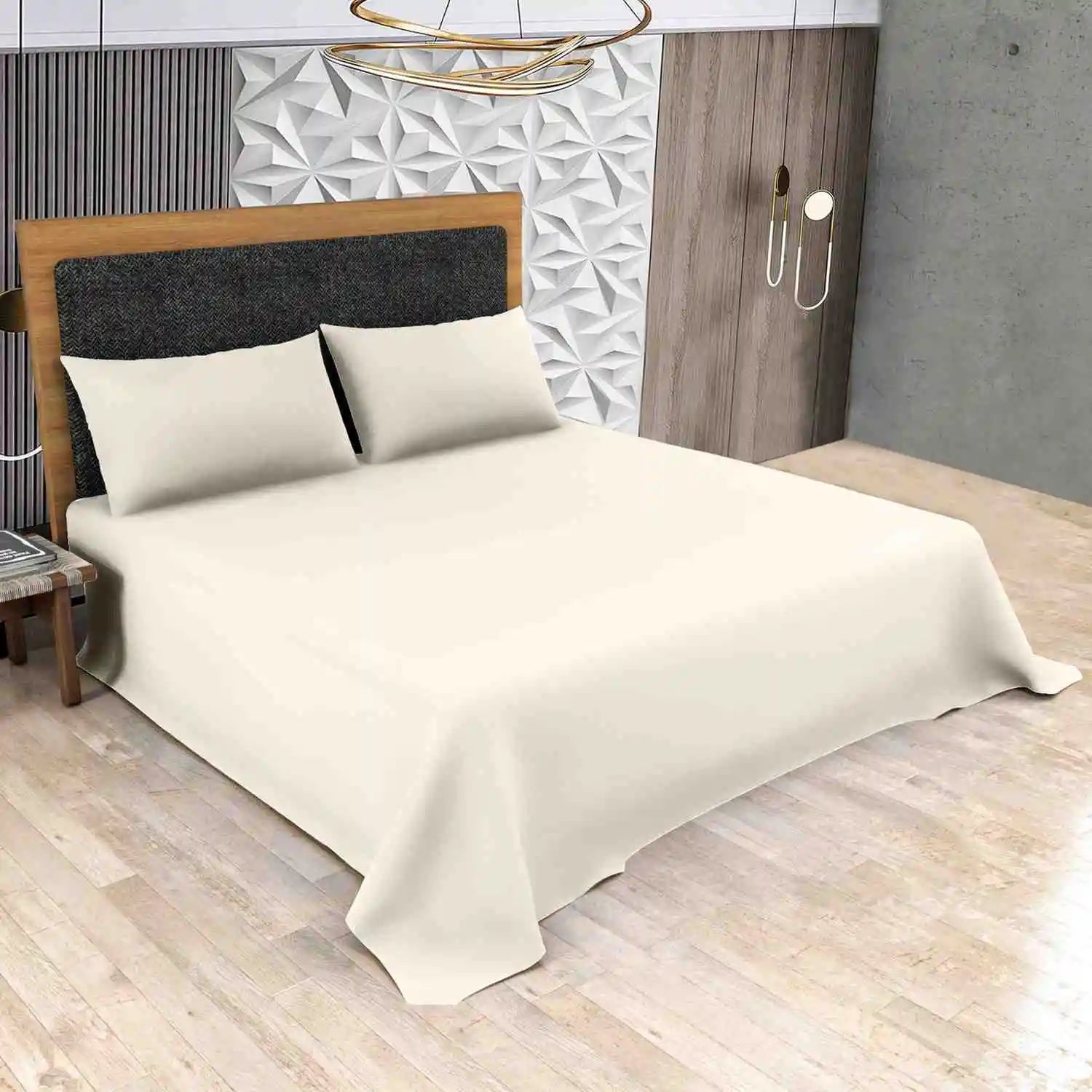 poly cottonflat bed sheets cream