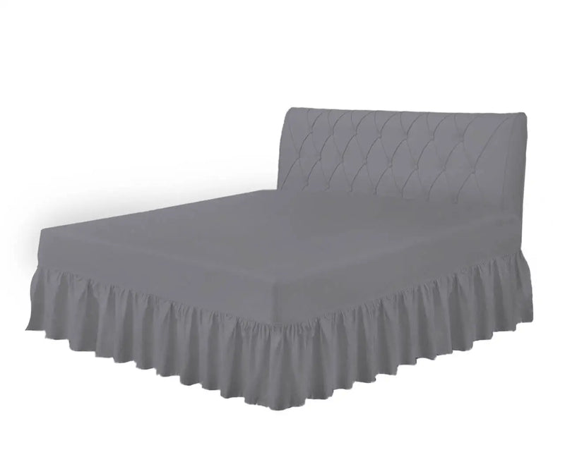 frilled fitted valance sheet grey