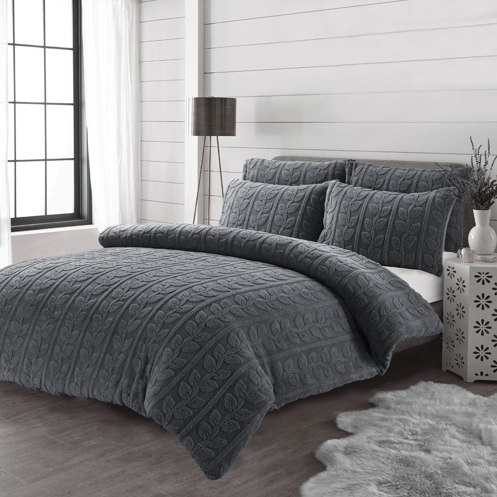 Leaves Teddy Fleece Duvet Cover Set | 3 Colours
