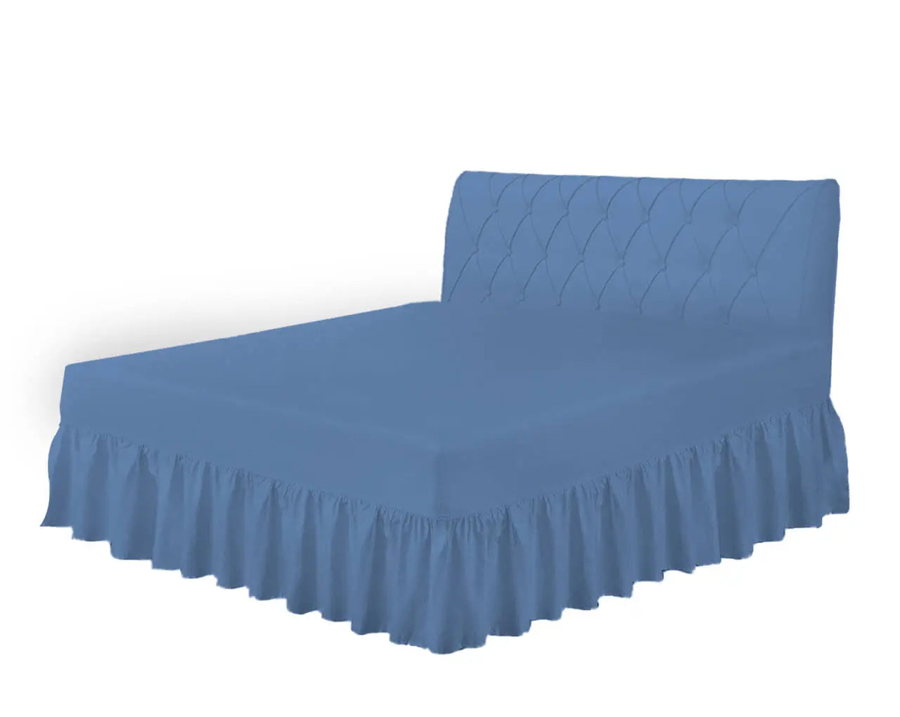 frilled fitted valance sheet mid blue