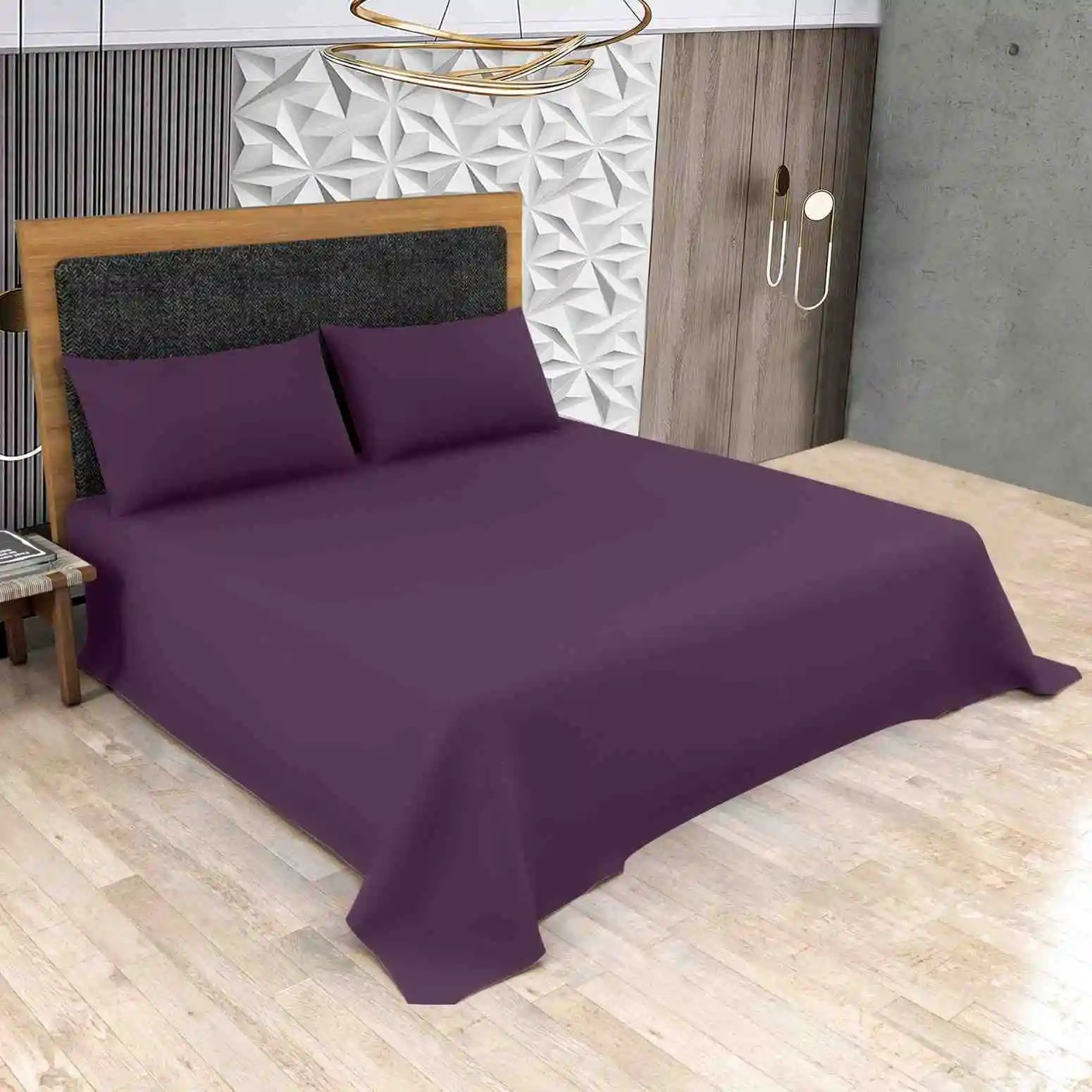 poly cotton flat bed sheets plum