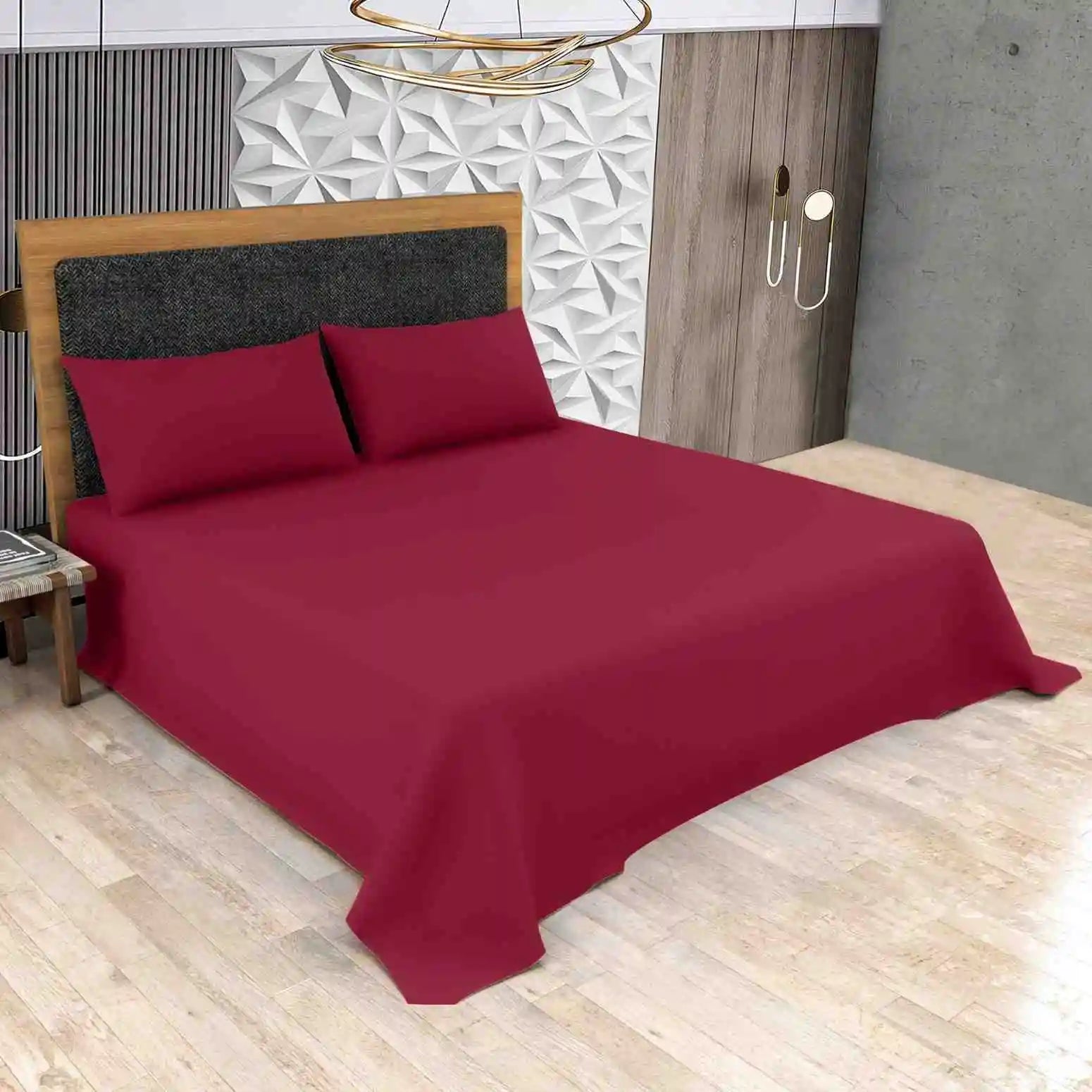 poly cotton flat bed sheets red