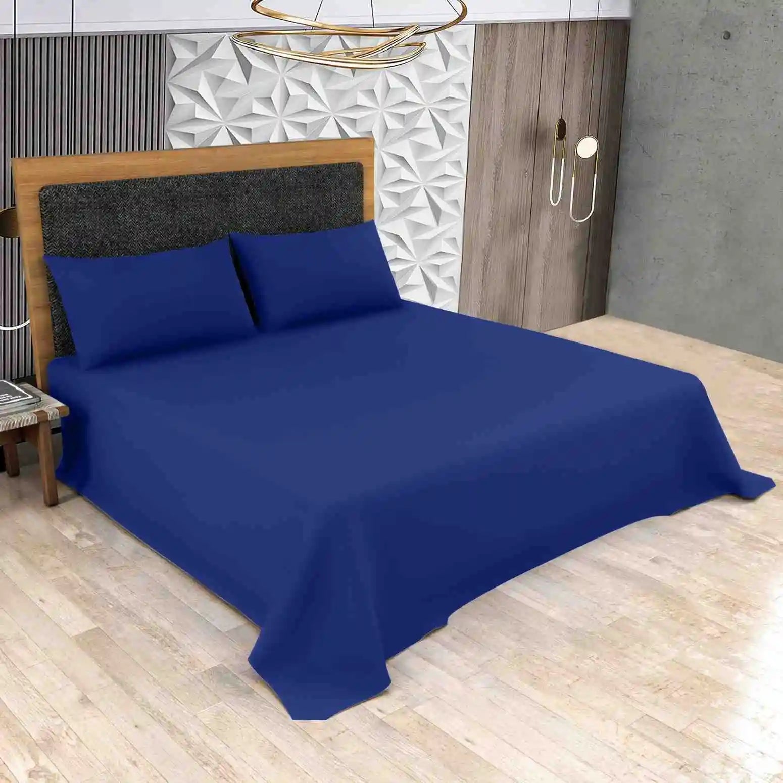 poly cotton flat bed sheets royal blue